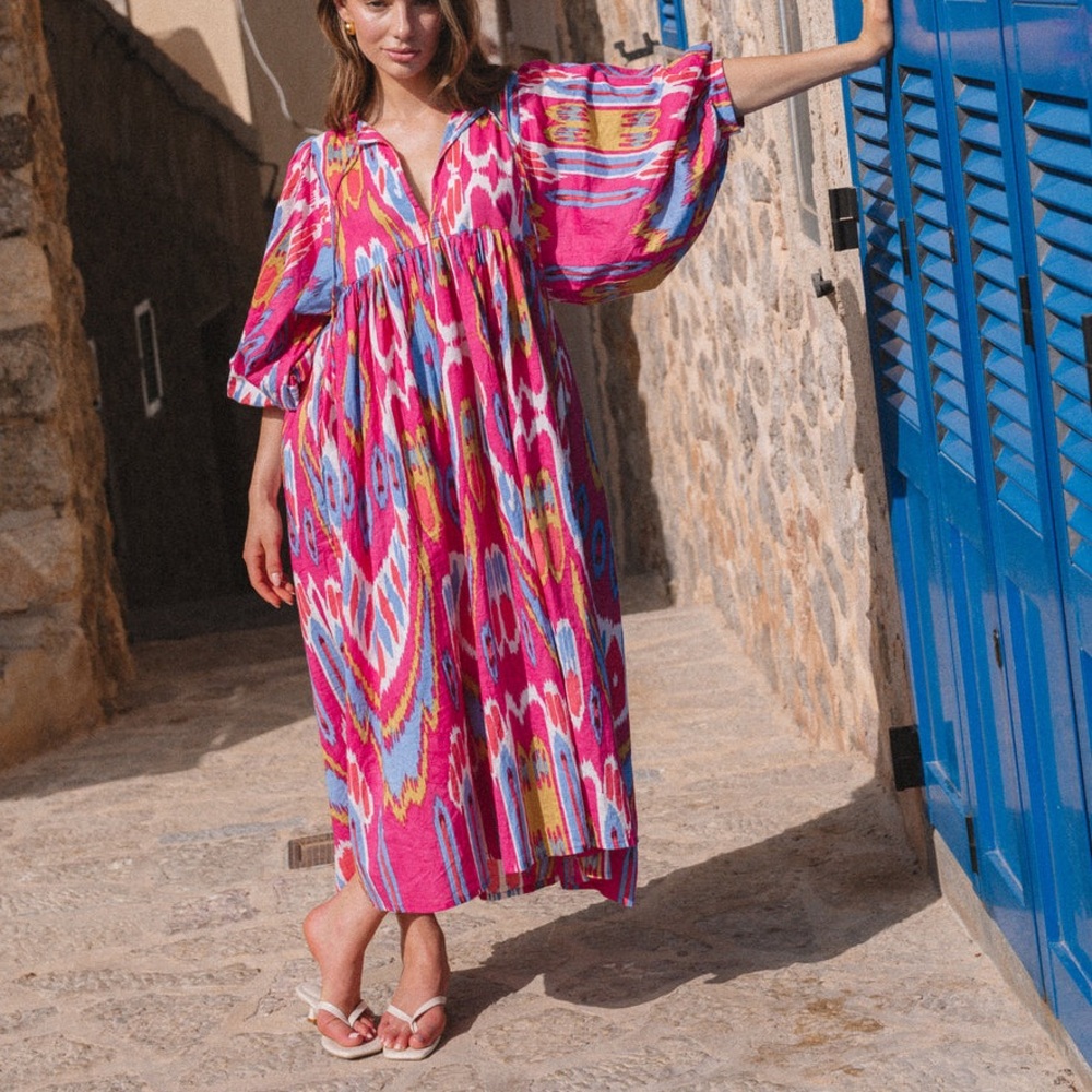 House of Sundar Liana Midi Dress - Hibiscus Size Medium